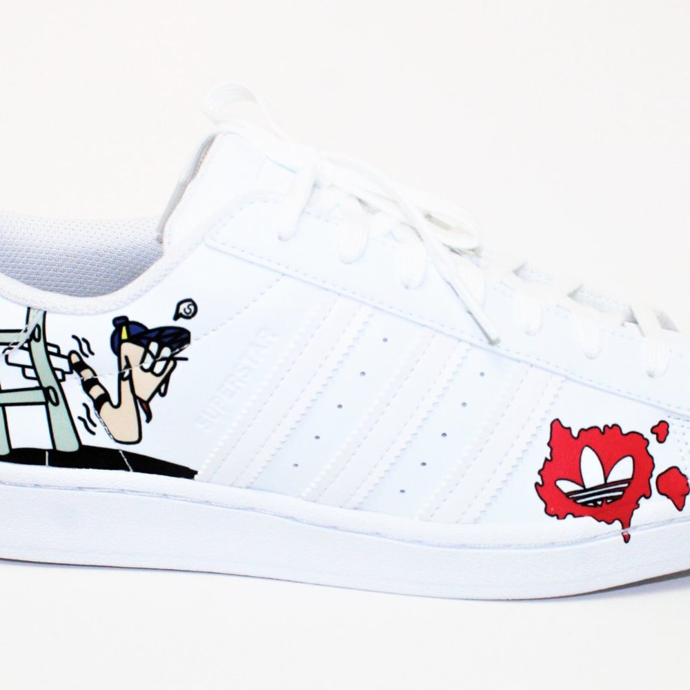 Adidas Superstar White "Painted Comic Art" Classic Shell Toe Men's 10.5 NWT! - Picture 6 of 12